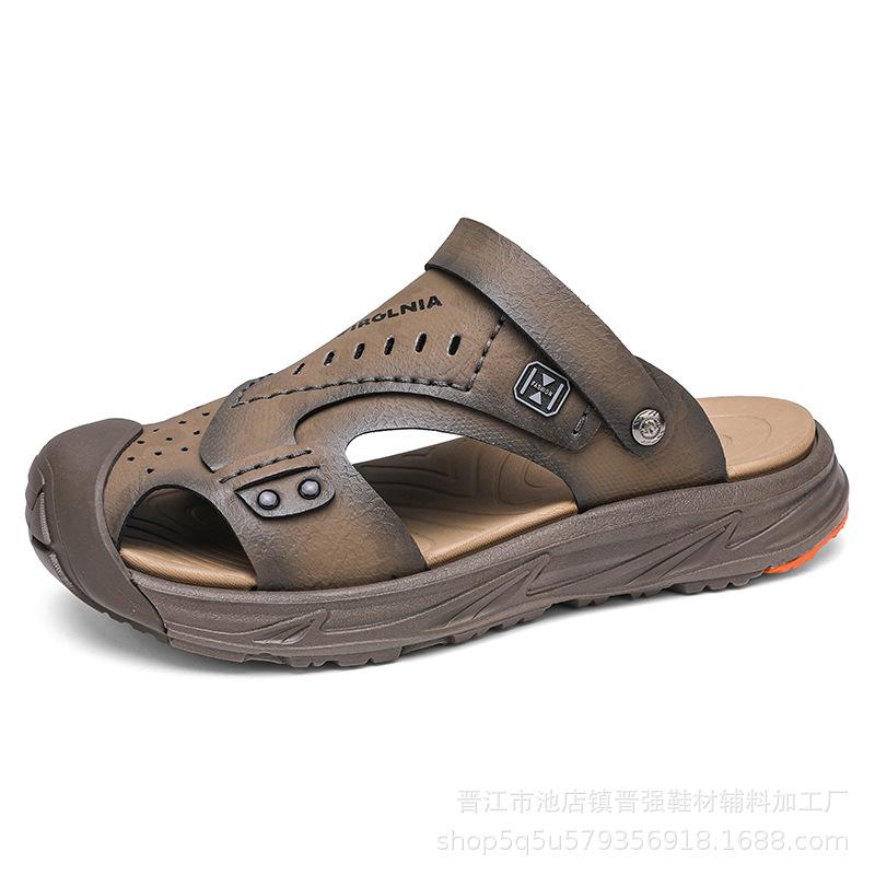 

Летние пляжные шлепанцы для улицы, толстоподошвенные мужские сандалии двойного назначения, нескользящие, дышащие, модные шлепанцы с закрытым носком 45