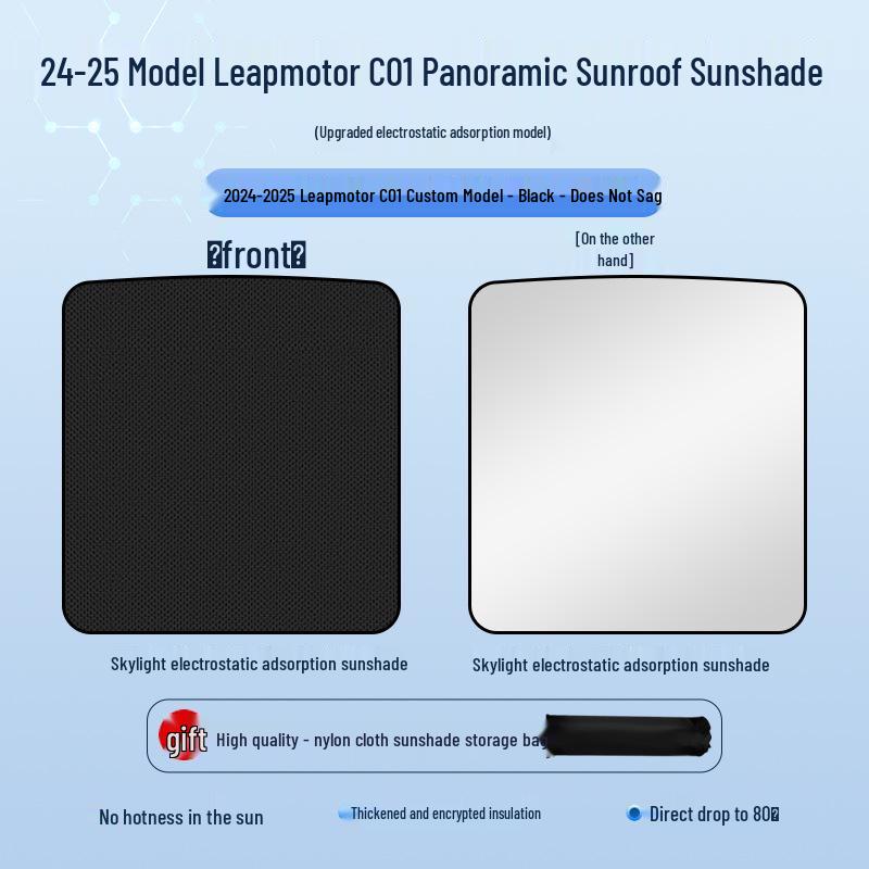 Compatible with Leapmotor C01 22-23 Models: Sunroof Electrostatic Sunshade for Heat Insulation, Sun Protection, Privacy, and Opaque Shielding.