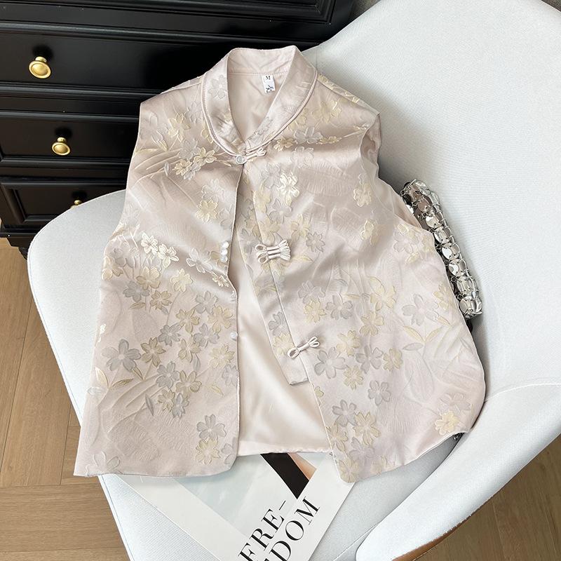 2025 new fashion high-end style vest jacquard stand-up collar buckle with simple temperament