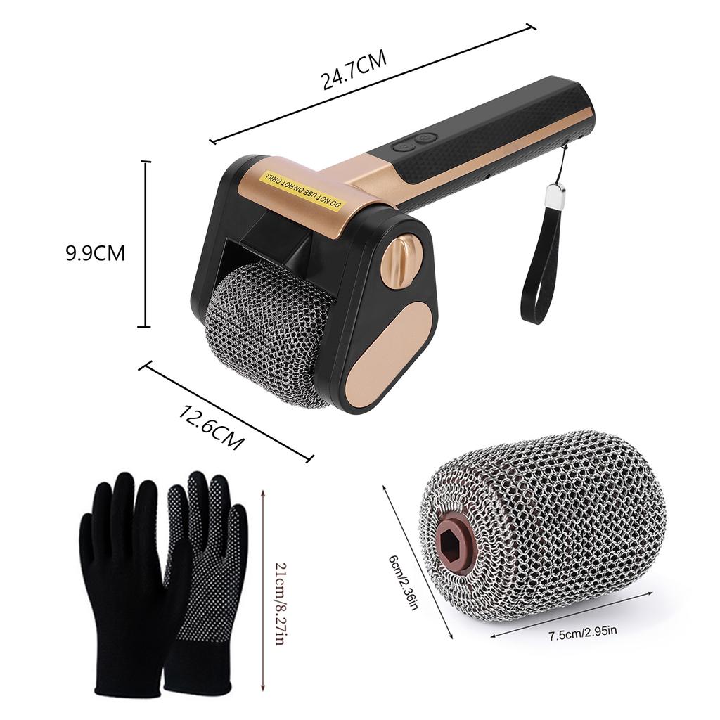 Rechargeable Electric Stainless Steel Roller Grill Cleaner Brush,Replaceable Brush Heads,Home Cleaning Tools BBQ Accessoires