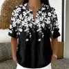 Women Fashion Floral Print V Neck Blouse Short Sleeve Pullover Top Lightweight Casual Shirt