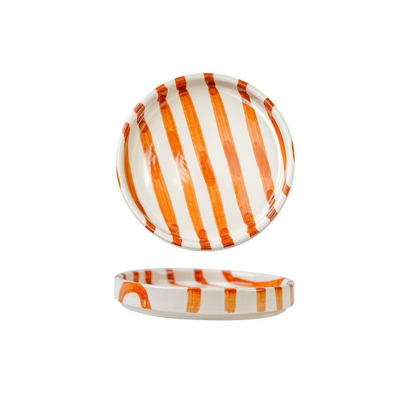 1 Stück Minimalistischer gestreifter Dessertteller Keramiktablett Koreanischer Stil Geschirr Trendige Keramik-Snackplatte 14,5x14,5cm