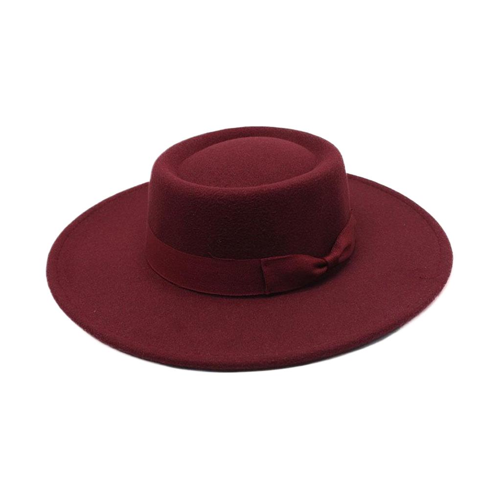 French Ladies Fedoras Top Bow Tie Fedora Hat Winter Autumn Imitation Woolen  Wedding Jazz Hats Flat Top Felt Hat Bowler Hats