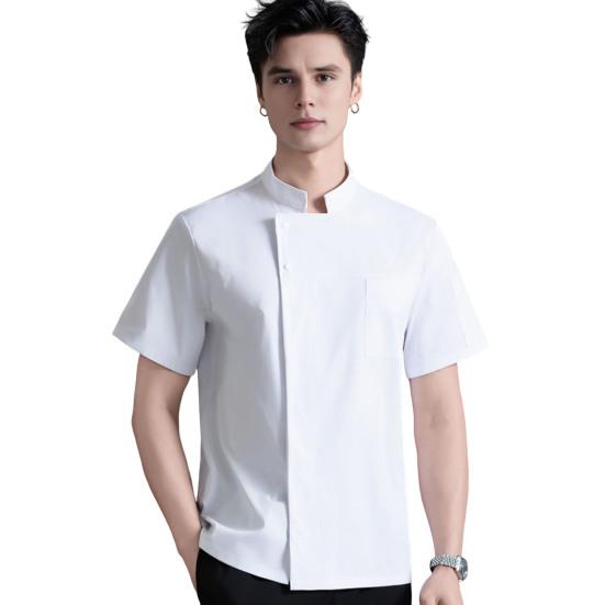 Chef Uniform Sweat-Wicking Stain-Resistant Washable Snap-Button Stand-Up Collar Work Clothes Restaurants Hotels Clubs Chef Coat