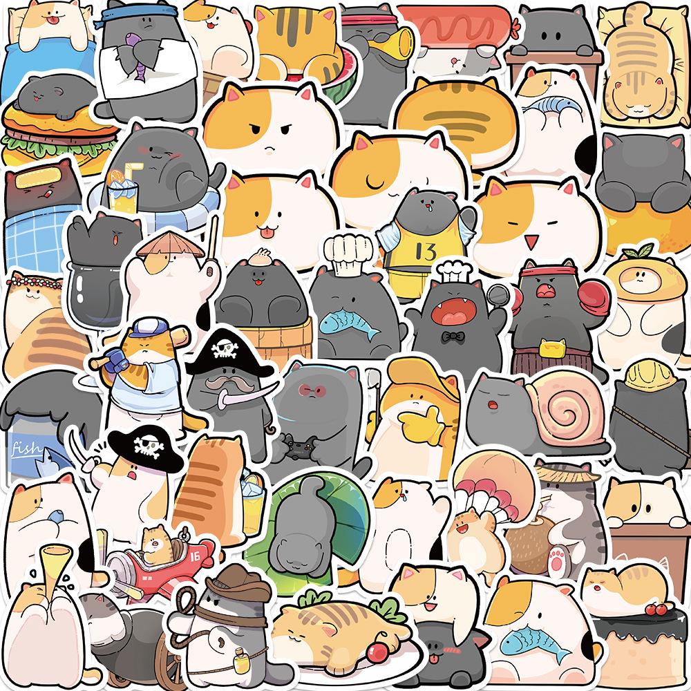 Niedliche Katze Cartoon Graffiti Aufkleber: Wasserdichte DIY Dekorationen für Notizbücher & Koffer