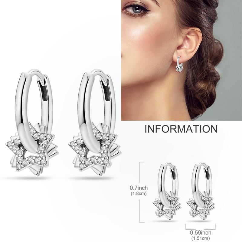 925 Silver Hoop Earring Moon Sun Earring Pendent Zircon Heart Shape Star Eardrop For Women Girl Making Jewelry