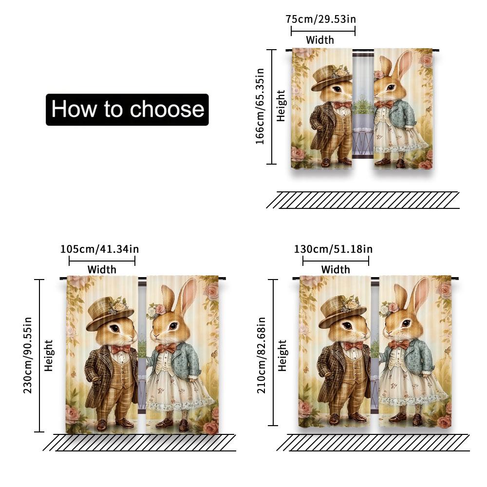 2Pcs Easter Rural Rabbit Couple Printed Curtains Living Room Game Room Bedroom Multi Scene Decorative Curtains Home Decoration