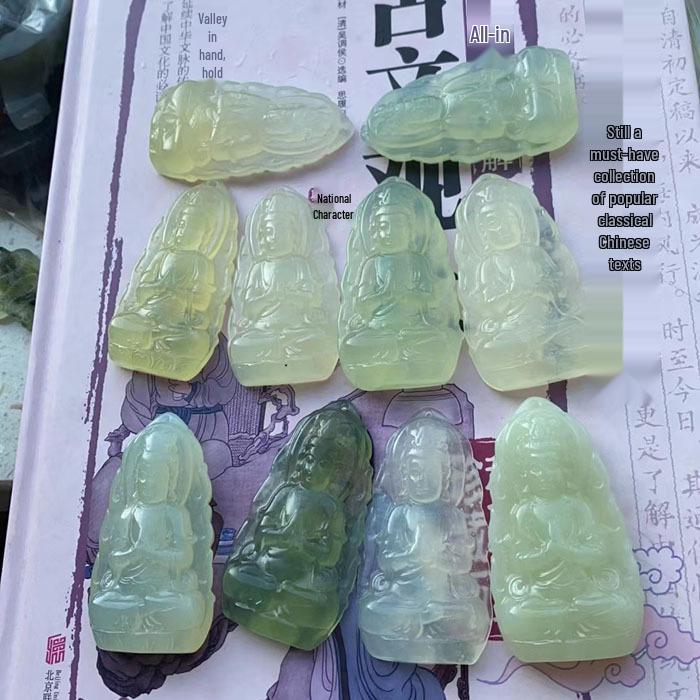 Natural Xiuyan Jade Fire Flame Guanyin Buddha Pendant