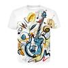 Summer Round Neck 3D Musical Instrument Print Top Fashionable Casual Short Sleeved Men's T-shirts