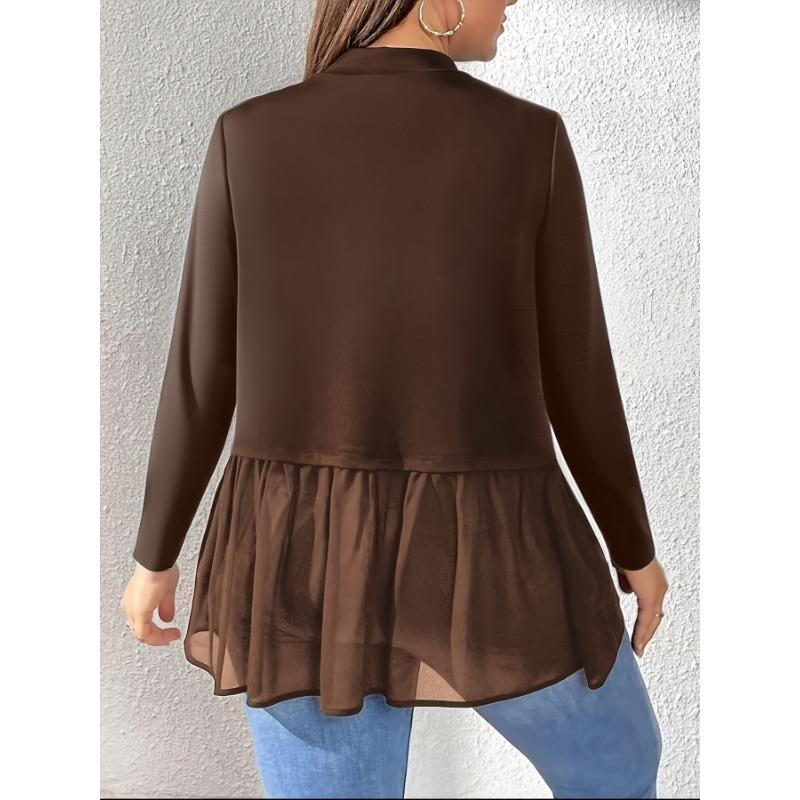 Plus Size Women S Long Sleeve Solid Color High Round Neck T Shirt