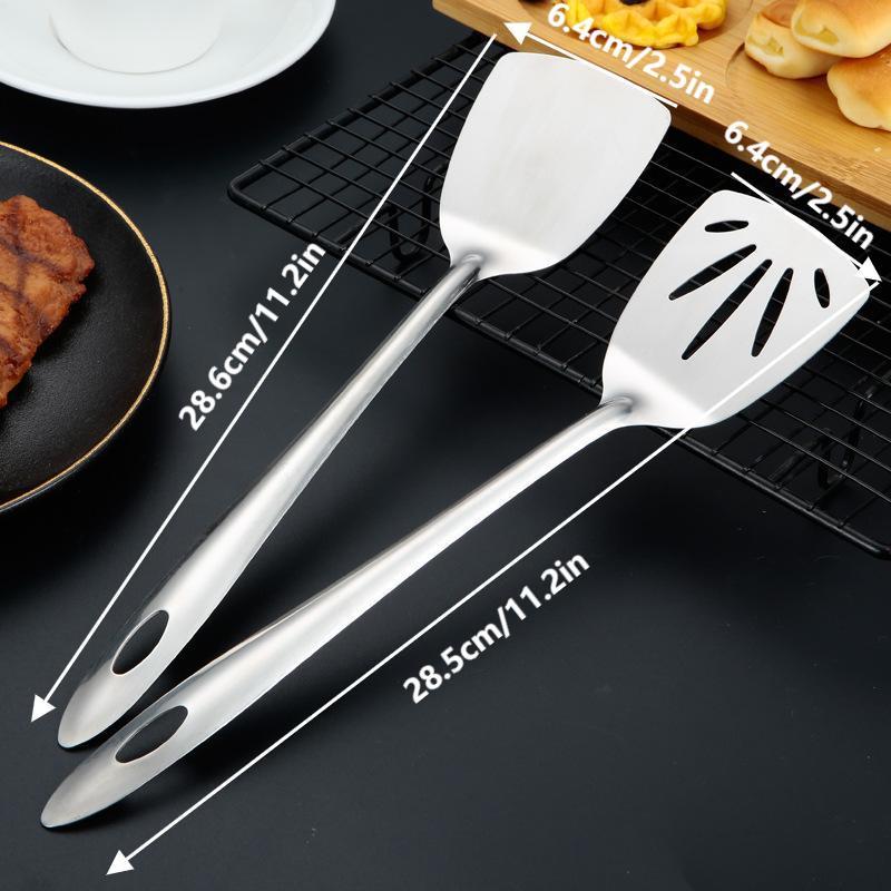 Stainless Steel Fish Frying Spatula Egg Pan Scoop Wood Handle Mushroom Shovel Steak Slotted Flat Shovel Kitchen Cooking Tool