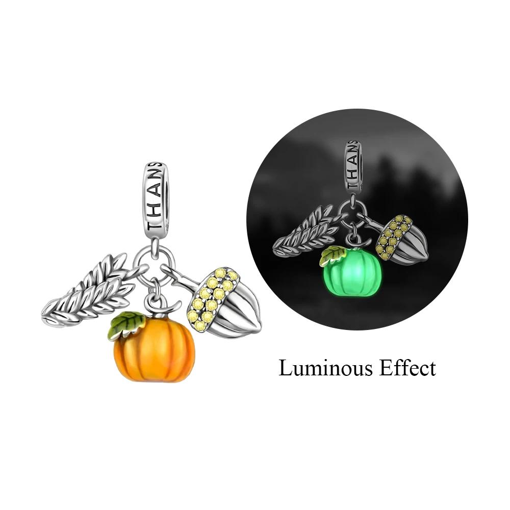 Copper Halloween Series Charms Luminous Pumpkin Demon Skull Beads For Fit 3Mm Original Bracelet Diy Jewelry