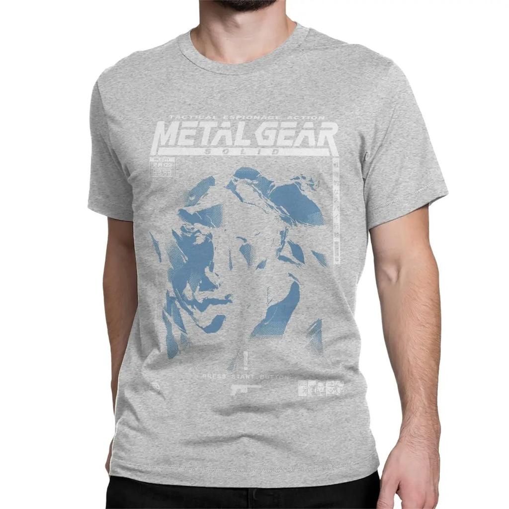 Herren Damen MGS1 Solid Snake Spiel T-Shirt Metal Gear Baumwolle Oberteile Lustige Kurzarm Rundhals T-Shirts Klassische T-Shirts