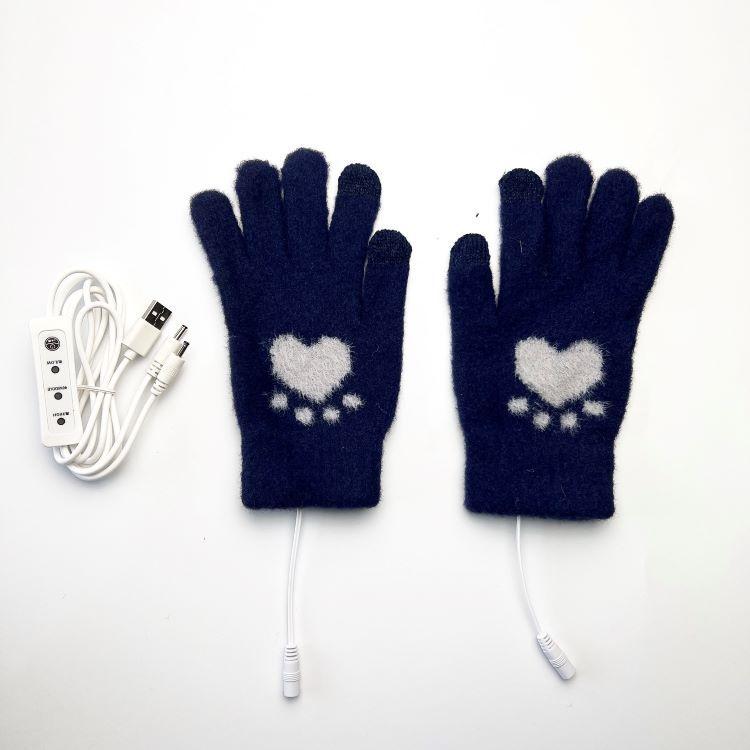 

Новые перчатки с электроподогревом для сенсорного экрана на 5 пальцев для взрослых студентов с жаккардовым узором в виде медвежьих лап, опциональная регулировка температуры через USB на 3 ступени average size double-sided heating