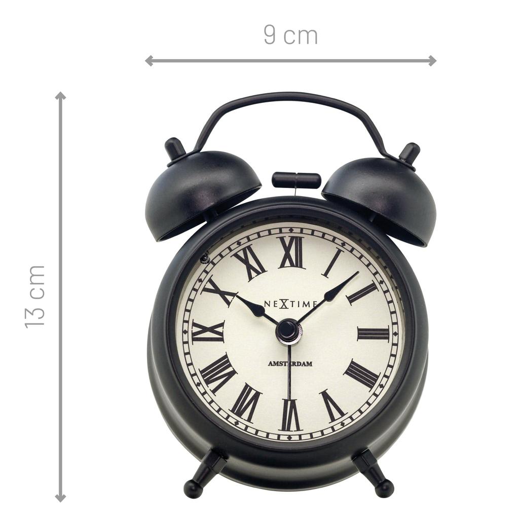 NEXTIME Table Amsterdam Small Alarm Clock, Stylish, Quiet Bell, European Design, Compact, Cool, Perfect for the Bedroom