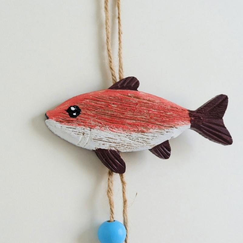 Wood Fish Wall Hanging Decors for Entryway, Bedroom, or Living Room, Ocean Theme Piece with Rope and Color Detail Trim