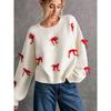 Winter Clothes Woman Pulls Femmes Loose Crew Neck Sweater With Red Bow Casual Commuting All-match Loose Simple Style Comfortable