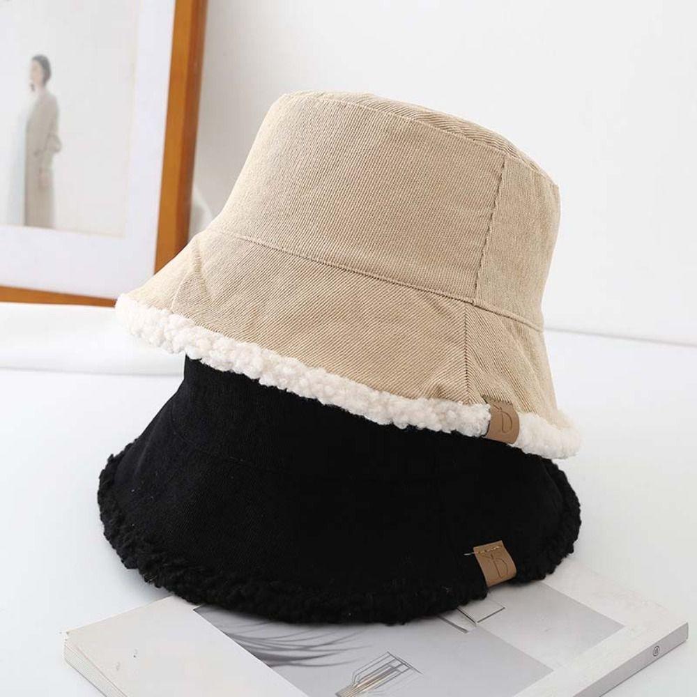 Chapeau Bob Simple en Laine d'Agneau Chapeaux Décontractés pour Femmes Hiver Style Coréen Chapeau de Pêcheur en Peluche Pour Femmes