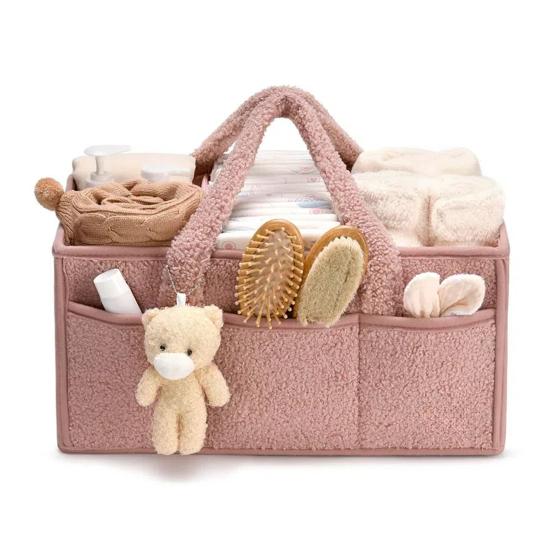 

Контейнер для детских подгузников с ручкой, несколько отделений, большая вместимость, переносной контейнер для детских подгузников, сумка-органайзер для хранения розовый