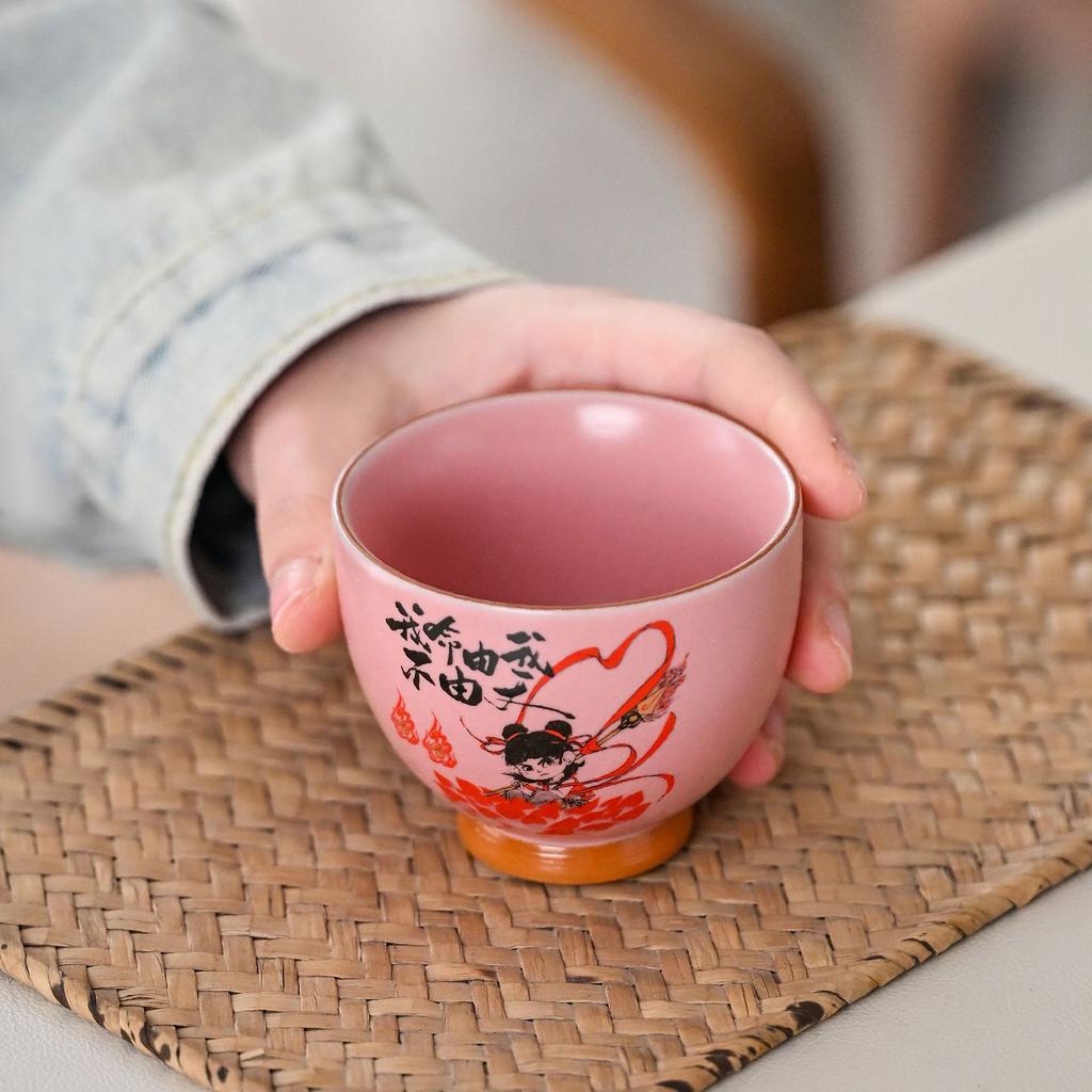 Pink Ru Kiln Nezha Teacup Personal Special High-End Exquisite Master Cup Single Cup Tea Cup Tea Set