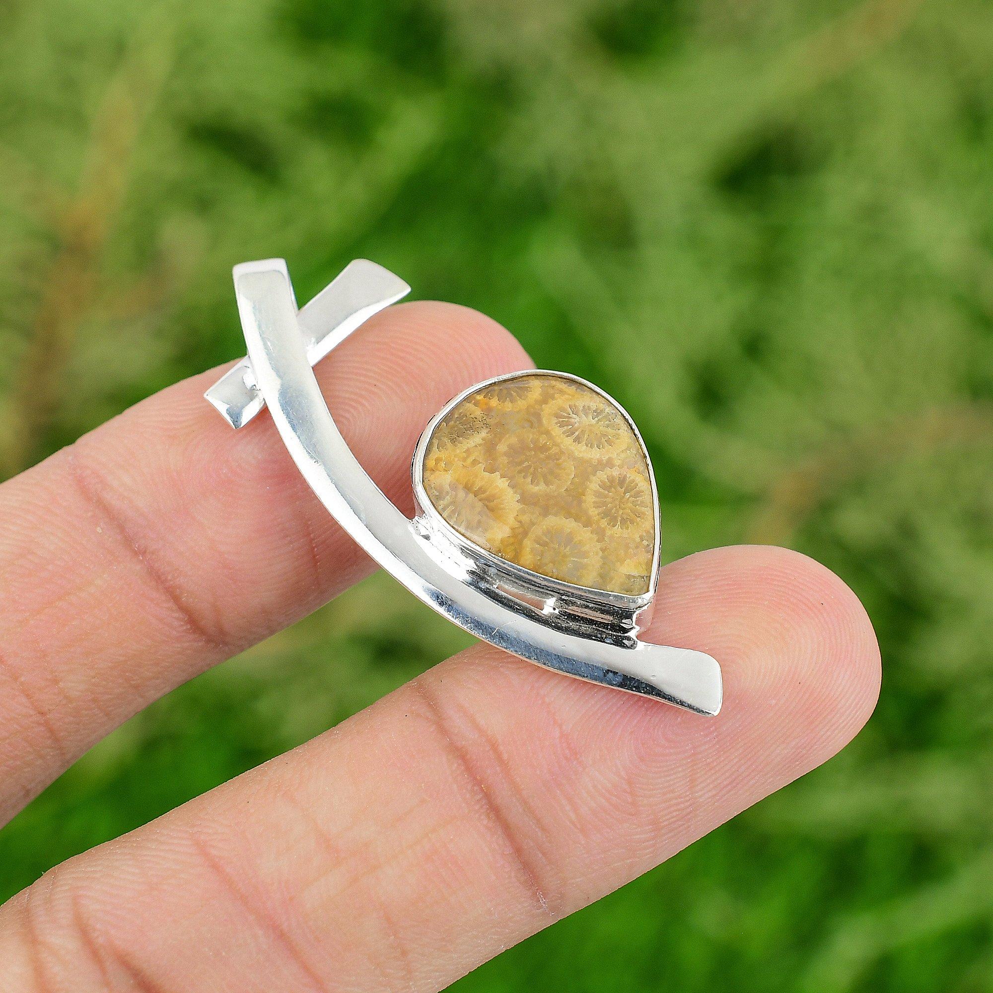 

Fossil Coral Pendant Gemstone Pendant Handmade Jewelry 925 Sterling Silver Pendant Christmas Gifts Silver Jewelry