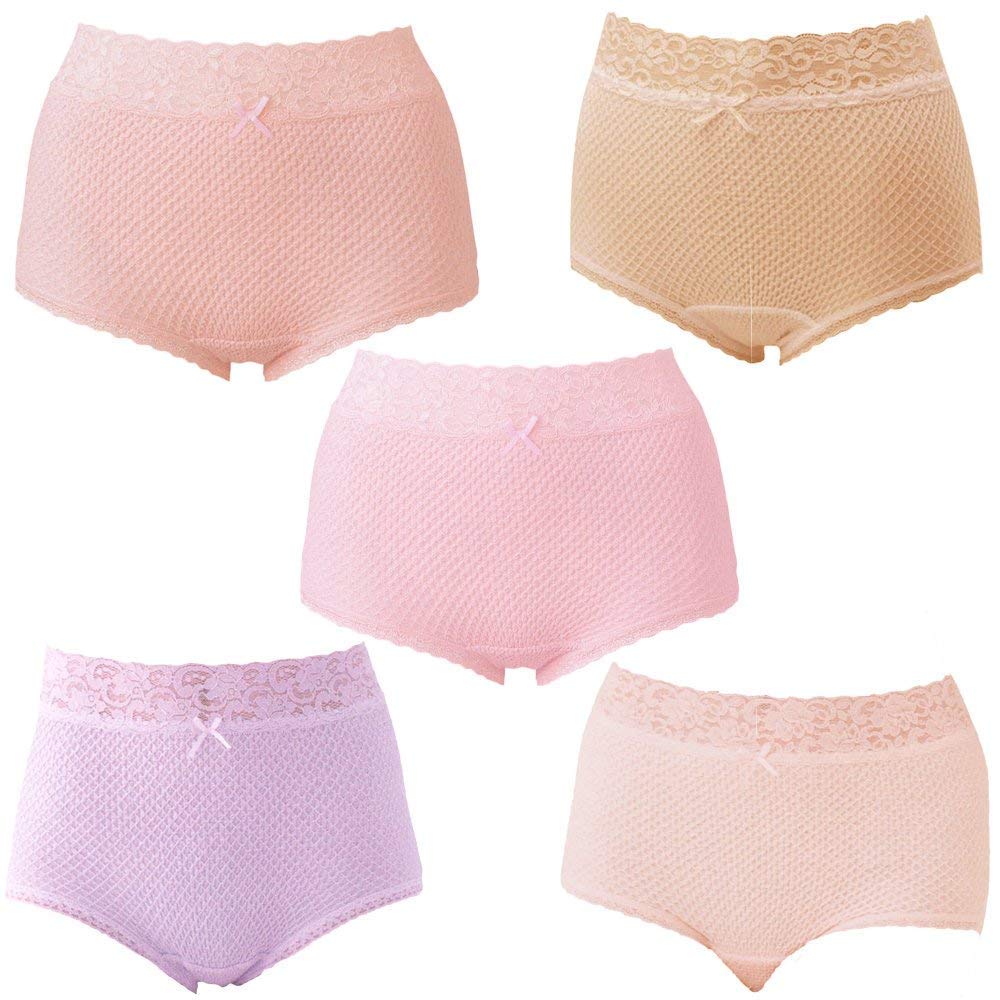 Etoile 841 Pique Knit Waist Lace Lucky Size LL Panties, Assortment, 5-Pack,