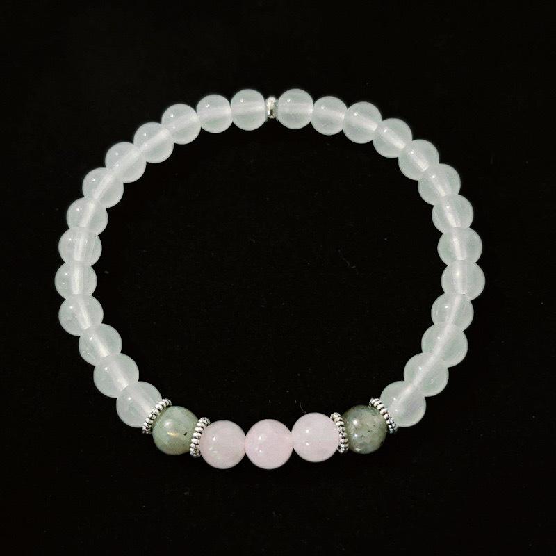 1 bracelet en perles de quartz rose pour femme, élégant bracelet rond en pierre de lune et labradorite, extensible, bijoux cadeau