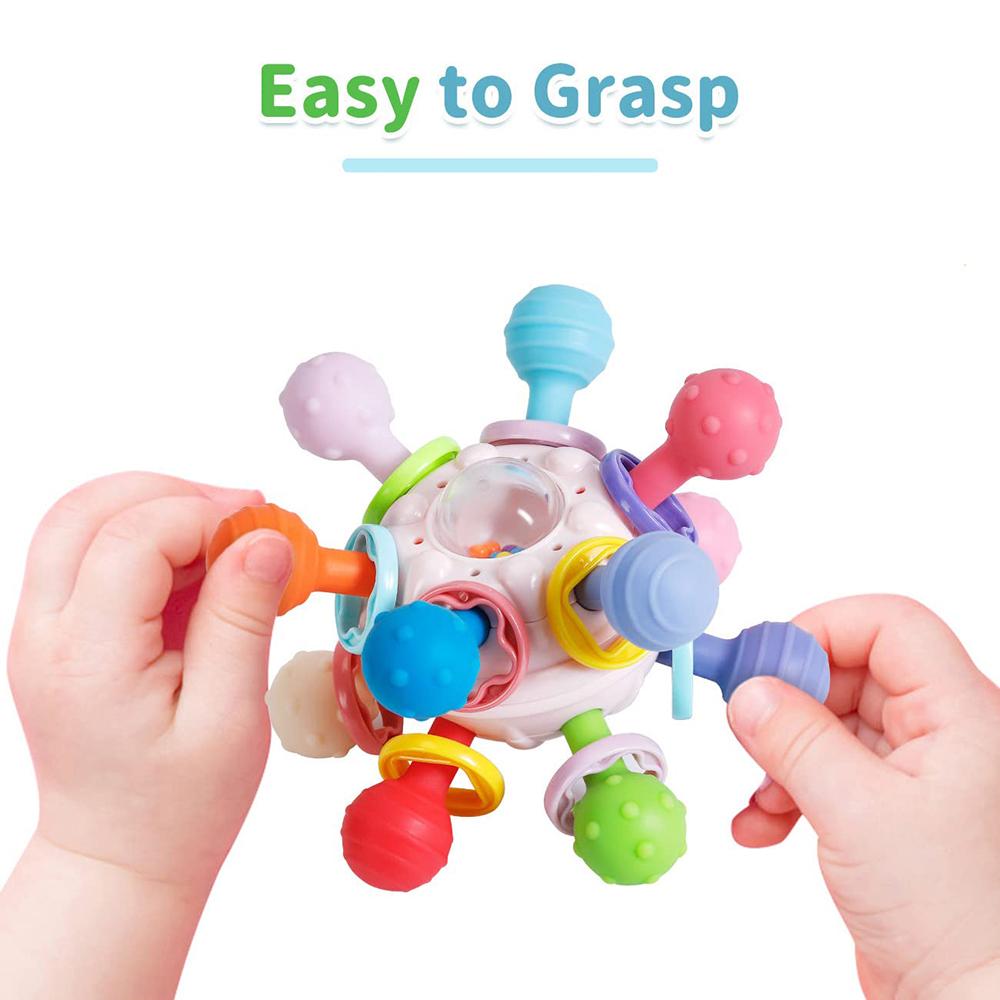 Baby Toys 0 12 Months Silicone Sensory Teether Rotating Rattle Ball Toys Grasping Activity Baby Development Toy Baby Shower Gift