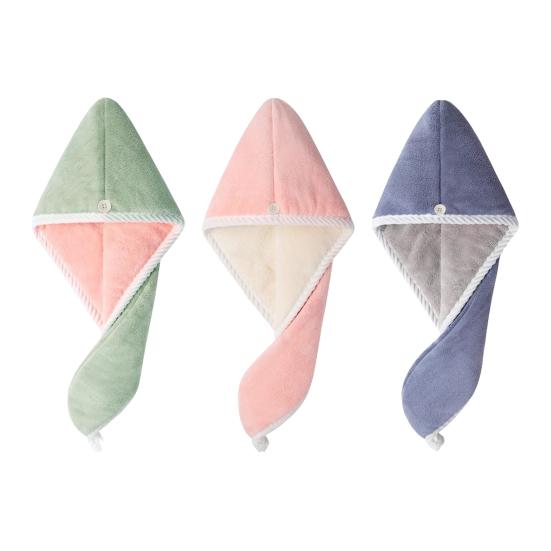 Quick Dry Towel for Home Reversible Hair Wrap, Microfiber Turban with Button, Dry, Thickened Drying Hat Absorbent Anti-frizz Women Long Thick