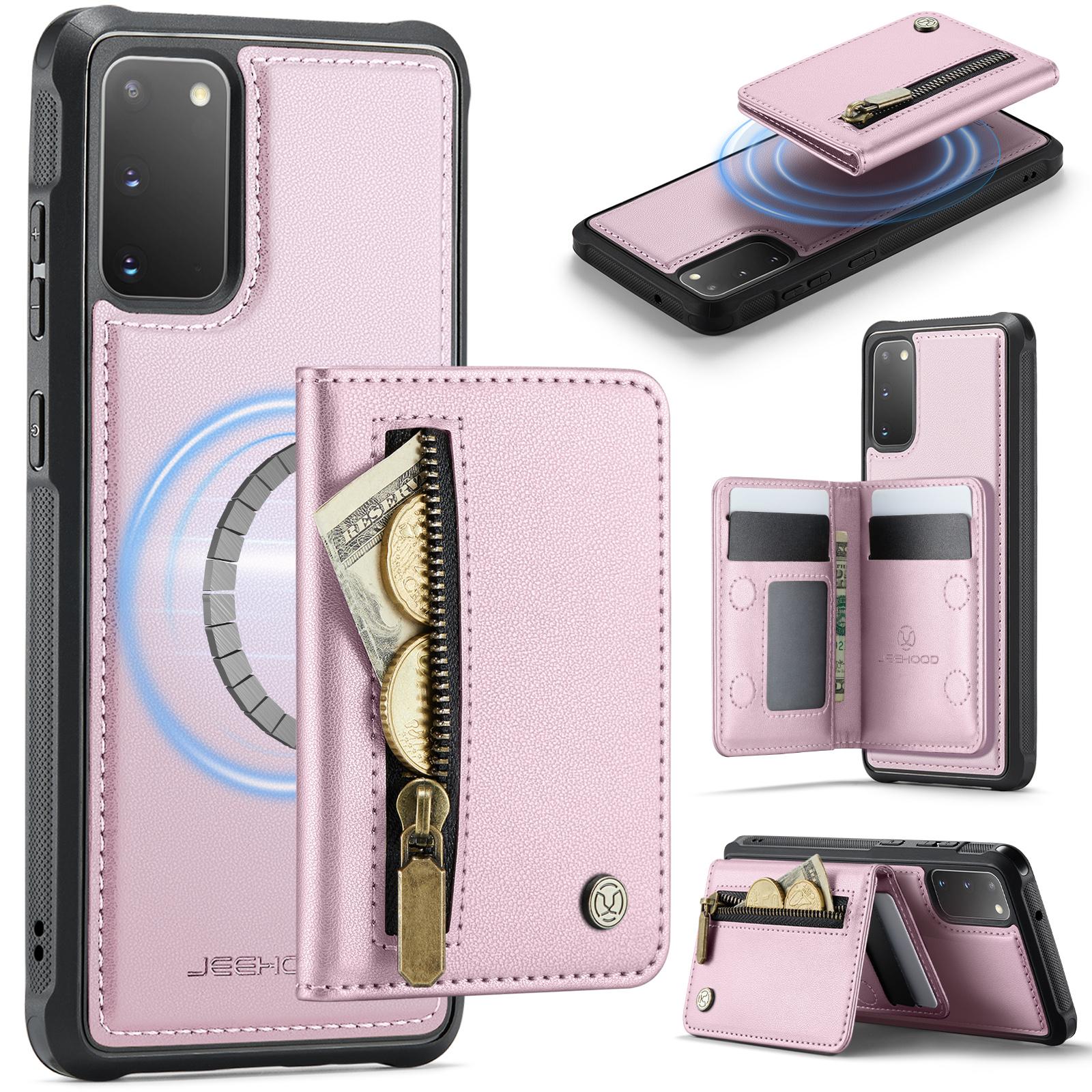 

For Samsung Galaxy S20 4G/Galaxy S20 5G Case JEEHOOD J12 Magnetic Detachable Zipper Wallet Kickstand Leather Back Cover Magnetic Case