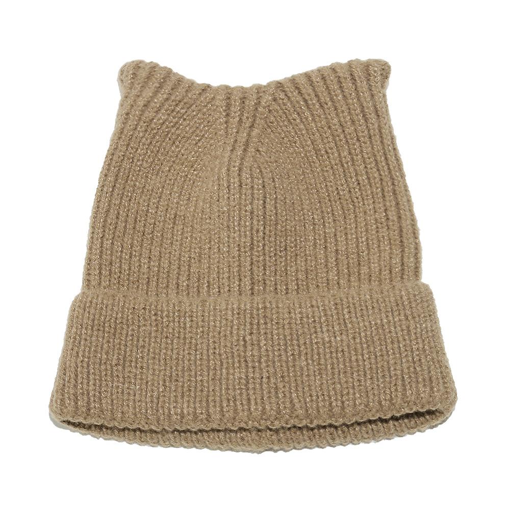 

Cat ear wool hat solid color light board winter outdoor windproof warm knitted hat children M（56-58cm） верблюд