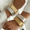 Punk Square Wide Cuff Bangles Bracelets for Women Hip Hop Vintage Geometric Spring Wrist Bangles Men Party Jewelry Gifts