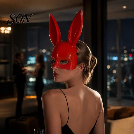 Funny Cartoon Rabbit Mask Halloween Bunny Half Face Mask, Costume Prop with Long Masquerade Party Supplies Ears, Plastic Cosplay for Adults, Accessory