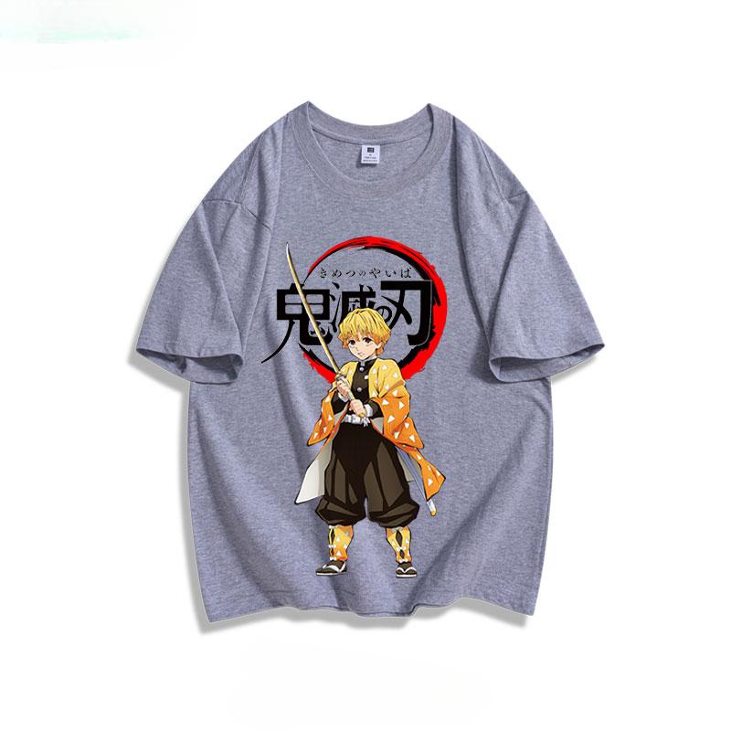 Popular anime demon slayer print 100% pure cotton short sleeved summer men's outdoor casual fashion comfortable streetwear