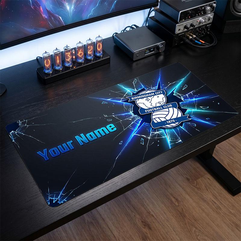 BIRMINGHAM CITY Custom Large Mouse Pad, Personalized Name Text Print, Football Logo Non‑Slip Desk Mat Gaming Gift