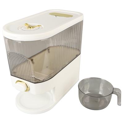 Rice Dispenser Clear Button Operation Odorless Dry Food Storage Container with Measuring Cup for Grains Beans White L