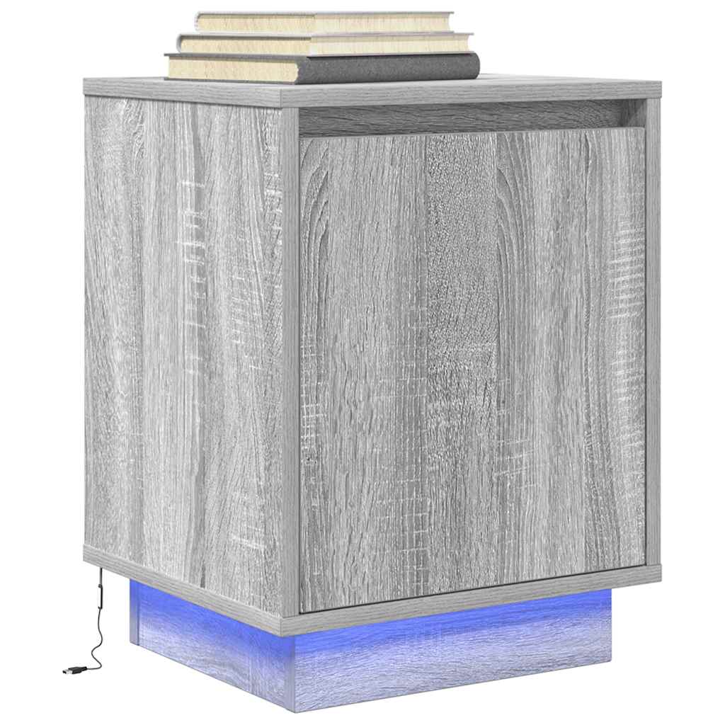 Nightstand with LED Lights Grey Sonoma 38 x 34 x 50 cm