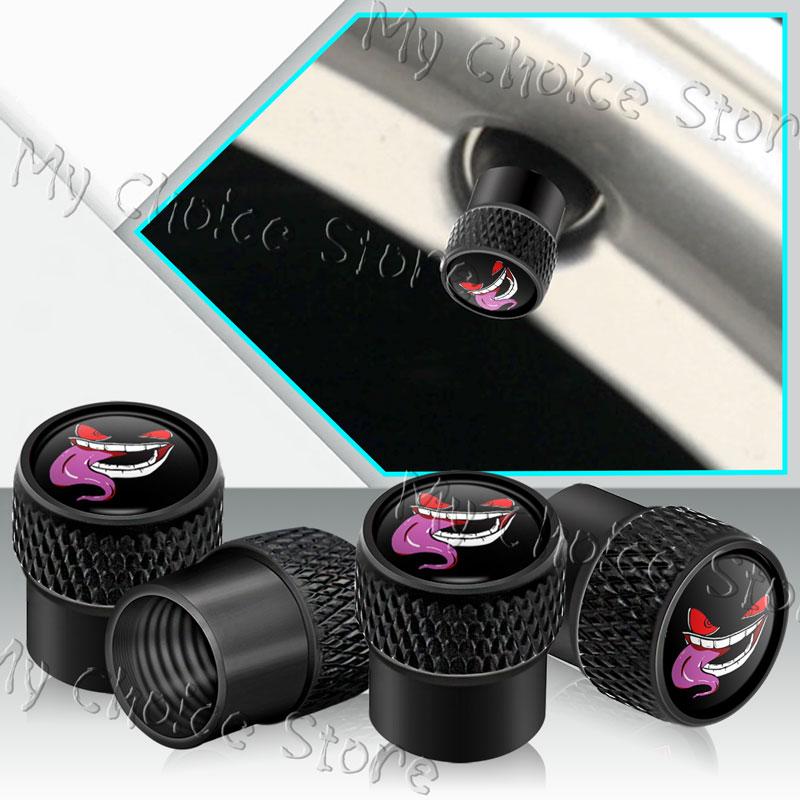 4Pcs/Set Metal Alloy Devil Smiling Face Emblem Car Wheel Tire Valve Air Cap Stem Dustproof Cover Fit For Car Styling Accessories