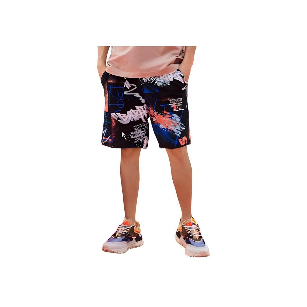 Li Ning Badfive Sports Serie de Baloncesto Tema Estampado Completo Suelto Punto Pantalones Cortos Hombres Pantalones Cortos Colorido-Camuflaje AKSR155-3