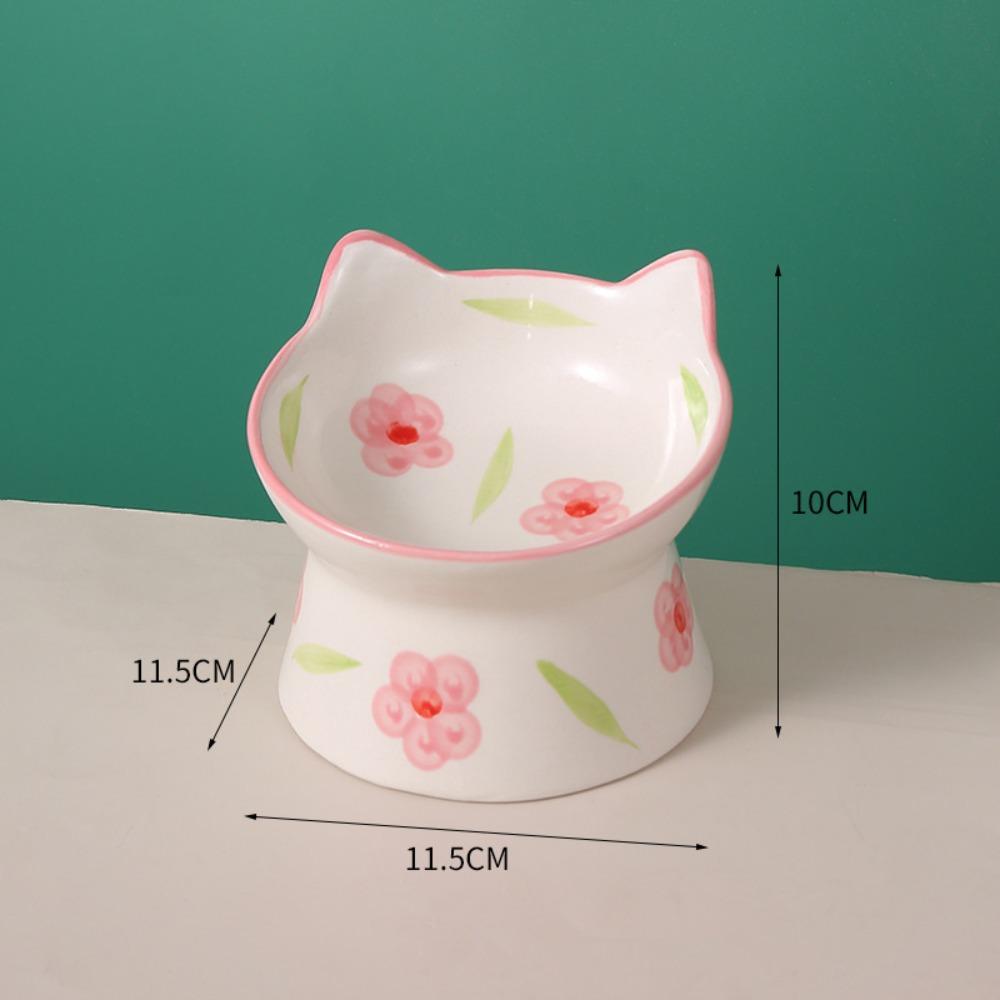 Cartoon 15° Tilted Elevated Cat Bowl Anti-Regurgitation Ergonomic Cute Pet Feeder Easy Clean Non-Slip Raised Feeding Bowl Indoor