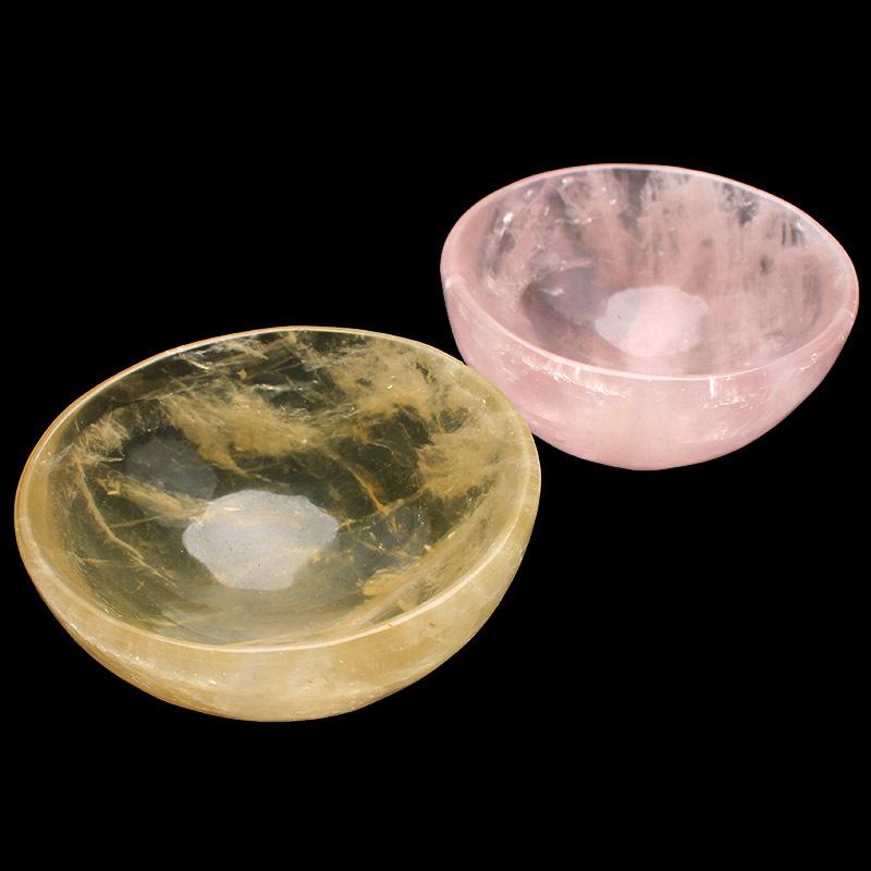 Natural powder crystal small bowl, crystal white yellow powder crystal bowl, living room, home, office desktop, handicraft decoration
