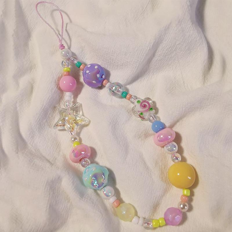 Mobile Phone Lanyard Graffiti Colored Bead Star Bracelet Women'S Short Wrist Pendant Universal Anti Loss Side Lanyard For Keys