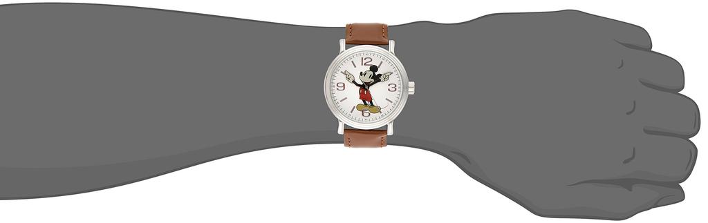 Disney Mickey Mouse Watch Black Band Brown Leather Men's