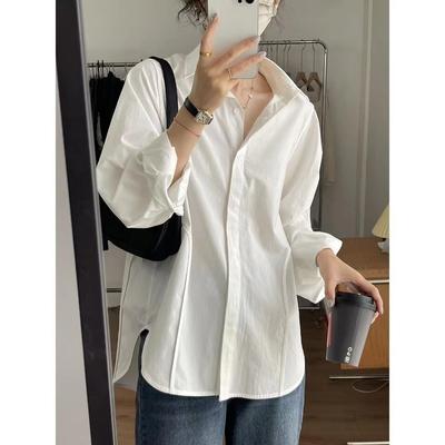 Casual Comfortable and Versatile White Shirt Women Early Design Sense Niche Petite Blouse Chic Long Sleeve Tops Temperament Elegant Fashion Top