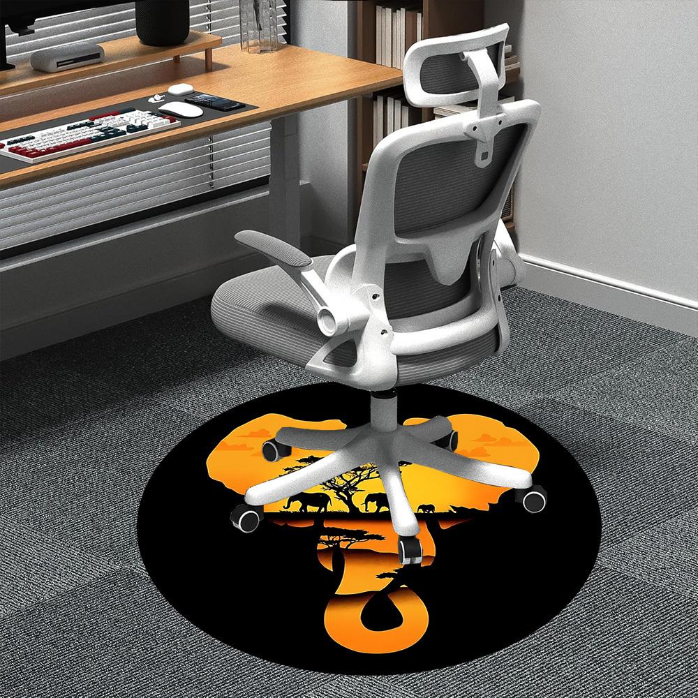1pc African Safari Office Round Area Rug, Indoor Mat Suitable ForOffice, Under Office Chairs Bedroom Living Room Home Decor, D104