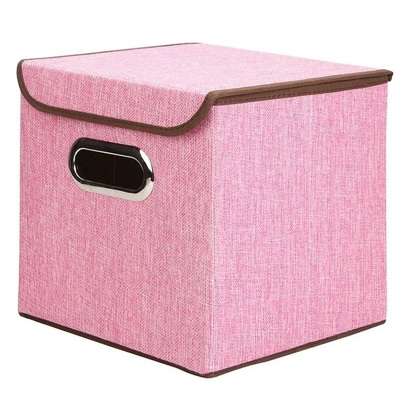 Square Folding Cotton Linen Clothing Storage Box Large Wardrobe Rectangle Bin Organizer with Cover Portable Container