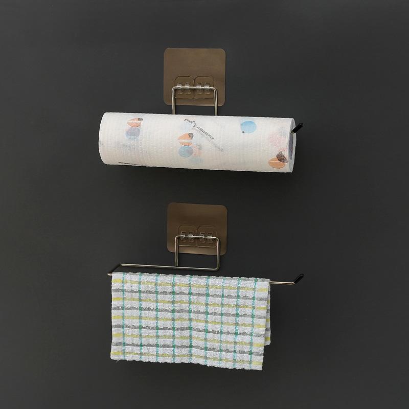 The Kitchen Wall Hanging Paper Towel Rack,Plastic Wrap , Perforation-Free Dish Cloth Stainless Steel Organizer Hooks
