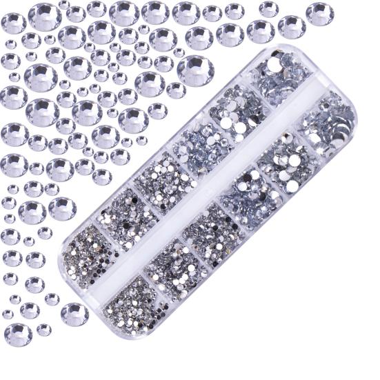 1 Set Round Nail Art Rhinestone Kit with Storage Box 12 Grids Flatback Rhinestone DIY Nail Design Crafting Decoration Fake Gems