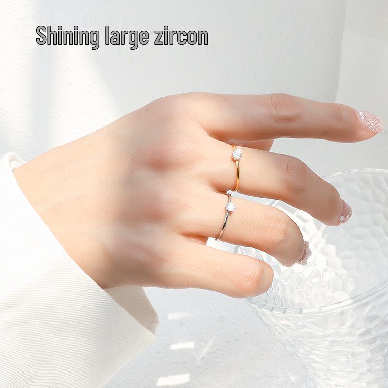 Korean Ins Style Small Diamond Pinky Ring, 18k Gold-Plated Titanium Steel A160