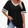 2026 Women's V-Neck Striped Color Block Loose Casual Sports Top